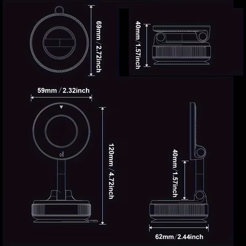 A 360° adjustable magnetic phone holder, suitable for car dashboards, compatible with iPhone 12 and later models.