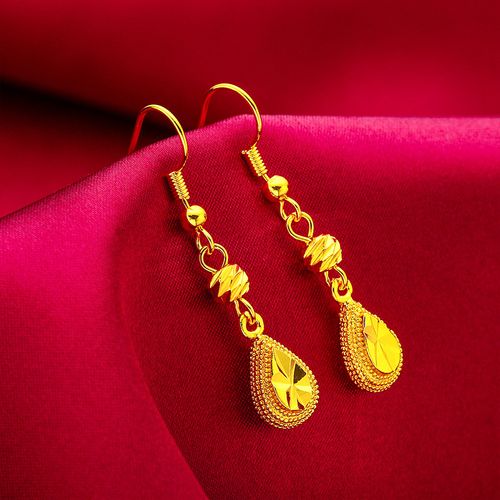 Women's Fashion Sand Gold Tassel Water Drop Earrings Ear Hook