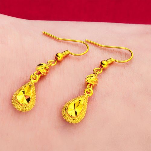 Women's Fashion Sand Gold Tassel Water Drop Earrings Ear Hook