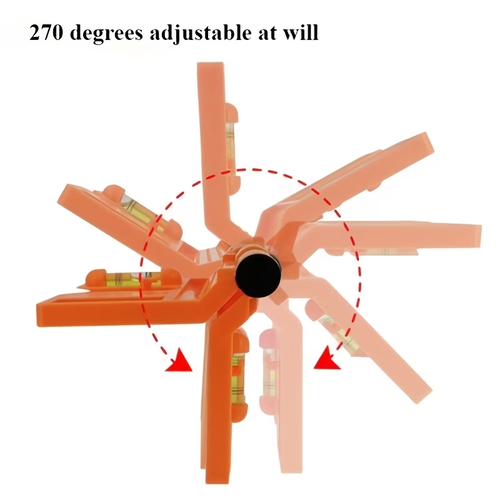 One Magnetic Post Level, Featuring a 270° Adjustable Design, a Folding Mechanism, And a 90-Degree Capability for Leveling Posts And Pipes. It Includes Horizontal And Vertical Bubbles, Making It Ideal for Securing Wooden Pillars And Pipelines