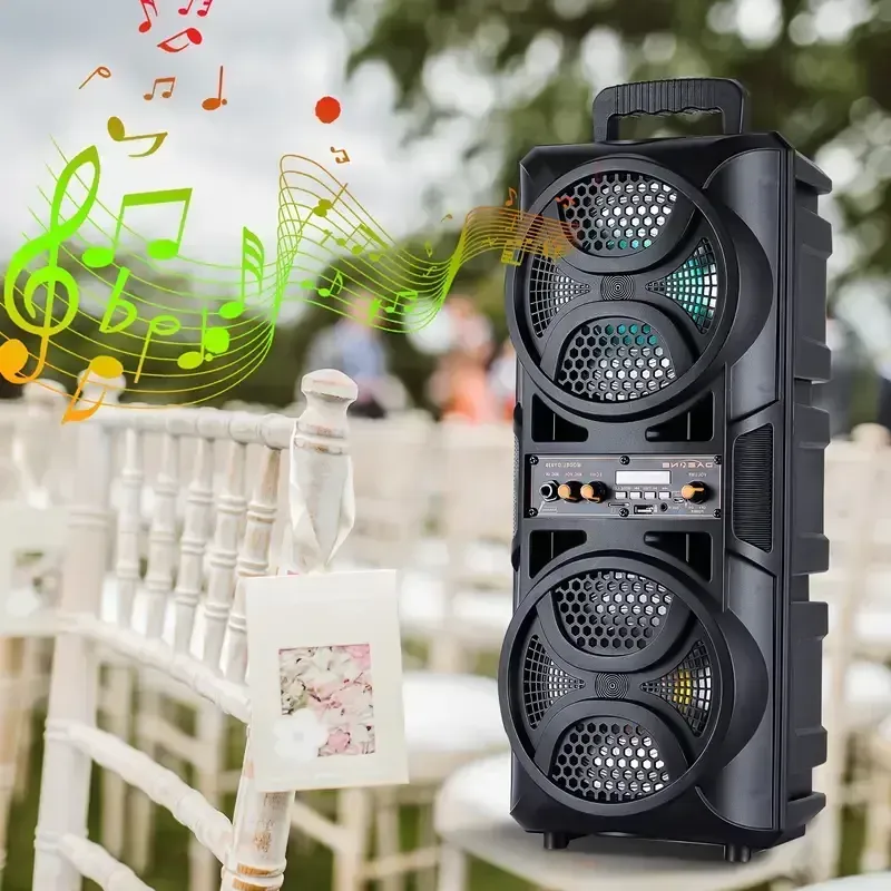 Dual 6.5in Portable Speaker, Wireless Sub Woofer Heavy Bass Sound System, Car Stereo Receivers, with LED Lights, Mic, for Outdoor RV Party-Black