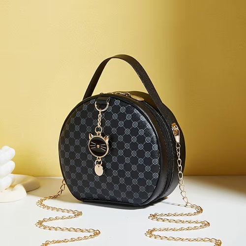 New Floral Print Small Cat Handbag Round Crossbody Bag