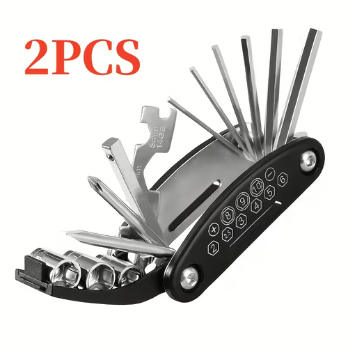 16-in-One Multi-Functional Folding Bike Repair Tool Set - Durable Carbon Steel Material, Compact And Portable, Perfect for Road And Mountain Bicycles - Essential for Cyclists And Bike Enthusiasts