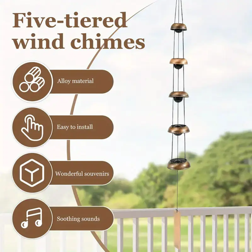 Metal Pagoda Wind Chimes - Copper Feng Shui Japanese-Style Hanging Bells, Outdoor Landscaping Decor for Garden, Patio, memorial wind chime Gift