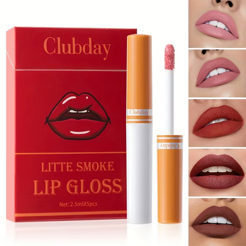 5pcs Clubday Matte Lip Glaze Box - Non-Drying Liquid Lipstick with Velvet Moisturizing Formula, -Lasting Hydration, Neutral & Rich Shades Suitable for Light Beige Types (5 Colors)