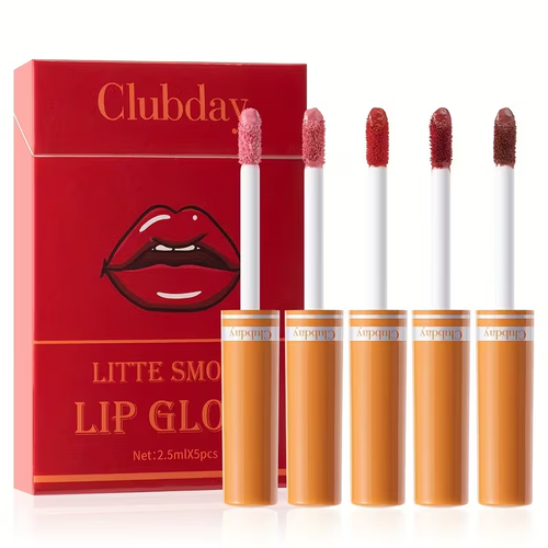 5pcs Clubday Matte Lip Glaze Box - Non-Drying Liquid Lipstick with Velvet Moisturizing Formula, -Lasting Hydration, Neutral & Rich Shades Suitable for Light Beige Types (5 Colors)
