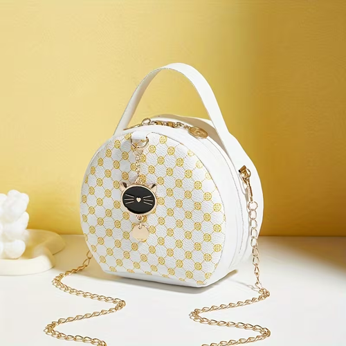 New Floral Print Small Cat Handbag Round Crossbody Bag