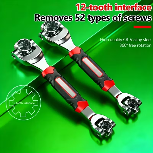 1-Pack Socket Wrench, 8-in-1 Multi-Function Box Wrench with Anti-Slip Handle, Multi-Head Rotary Repair Tool for Car Tire Removal
