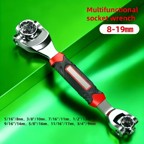 1-Pack Socket Wrench, 8-in-1 Multi-Function Box Wrench with Anti-Slip Handle, Multi-Head Rotary Repair Tool for Car Tire Removal