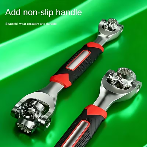 1-Pack Socket Wrench, 8-in-1 Multi-Function Box Wrench with Anti-Slip Handle, Multi-Head Rotary Repair Tool for Car Tire Removal