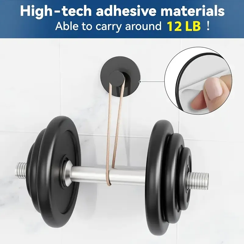 Adhesive Door Holder Hanger Shower Accessories, Matt Black Heavy Duty, 6 Pack
