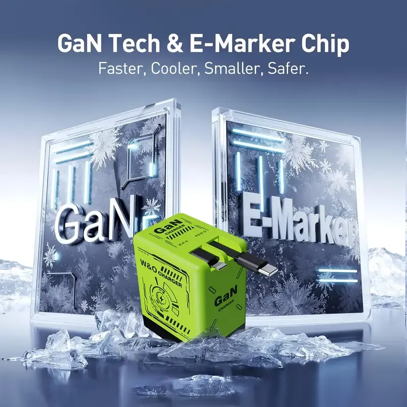 65W GaN Fast Charger With Retractable Cable _Foldable Plug, With Portable Retractable Charging Plug