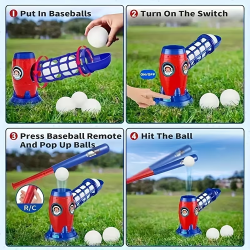 Fully automatic baseball pitching machine for kids, plastic baseball toy set (includes 5 balls), baseball training equipment—an ideal gift for birthdays and Christmas.