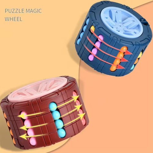 3D Cylinder Cube Toy Magical Bean Gyro Rotate Slide Puzzle Games Relieve Stress for Children Educational Toys (Red, Blue, Black)