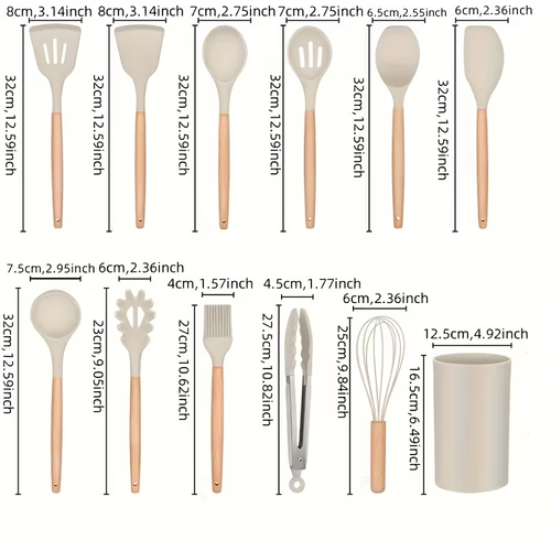 12pcs Silicone Cutlery with Storage Box: Non Stick, Heat-resistant, Easy to Clean, Equipped with Comfortable Wooden Handles, Perfect for Cooking and Baking, Ideal Gift for Valentine's Day, Easter, and Ramadan