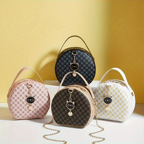 New Floral Print Small Cat Handbag Round Crossbody Bag