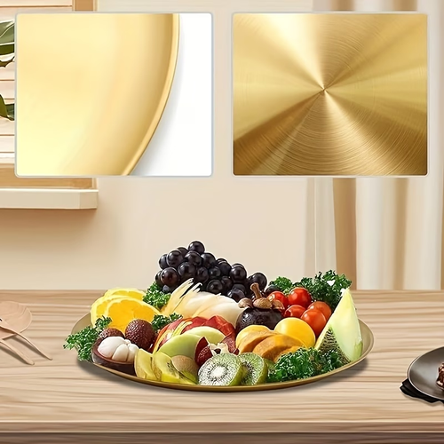 2 pcs Versatile Golden Stainless Steel Serving Platter - Perfect for Pizza, Desserts, Steak