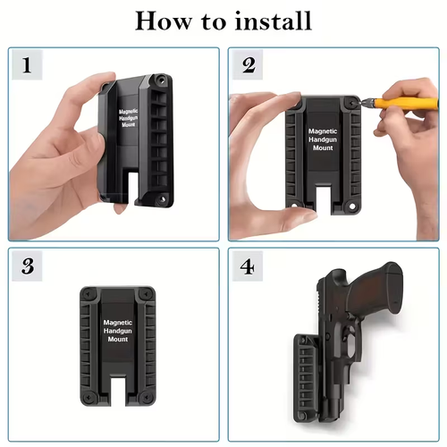 1pc Quick Draw Magnetic Gun Holder- Concealed Mount for Pistols, Rifles& Firearms- Black, Ambidextrous Design, Secure Magnetic Storage for Cars, Trucks, Walls, Desks& Indoor Use, Wallmounted Firearm Safe| Durable Polymer Construction, Pistol Holder