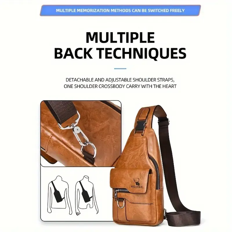 1 Men'S New Faux Leather Retro Casual Simple Chest Bag, Crossbody Large Capacity Multi Compartment Premium Men'S Crossbody Bag, Suitable For Carrying On The Go.