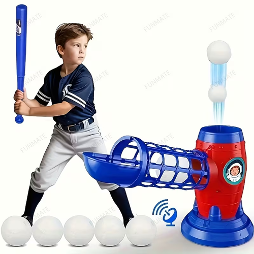 Fully automatic baseball pitching machine for kids, plastic baseball toy set (includes 5 balls), baseball training equipment—an ideal gift for birthdays and Christmas.