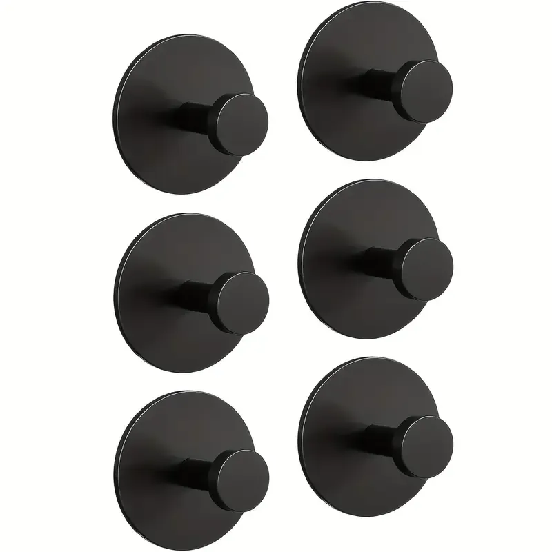 Adhesive Door Holder Hanger Shower Accessories, Matt Black Heavy Duty, 6 Pack