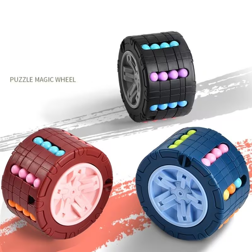 3D Cylinder Cube Toy Magical Bean Gyro Rotate Slide Puzzle Games Relieve Stress for Children Educational Toys (Red, Blue, Black)