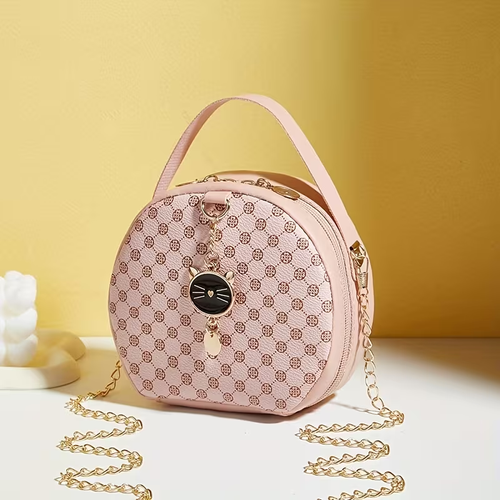 New Floral Print Small Cat Handbag Round Crossbody Bag