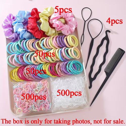 1109pcs Women'S Dark Hair Accessory Set, Elastic Hair Bands, Seamless Ponytail Headbands, Simple Style Hair Bands, Disposable Rubber Bands, No Box, for Daily & Casual Wear, All-Season, Solid Color, Woven, Miss, Valentine'S Day, Mardi Gras Day, Easter, for Women