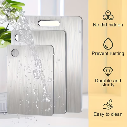 3pcs Stainless Steel Kitchen Plate Set, Durable, Easy to Clean, Multi-Size for Slicing Fruits, Vegetables, Meat and Bread with Food Contact Safe Slicing Plate for Kitchen and Restaurant.