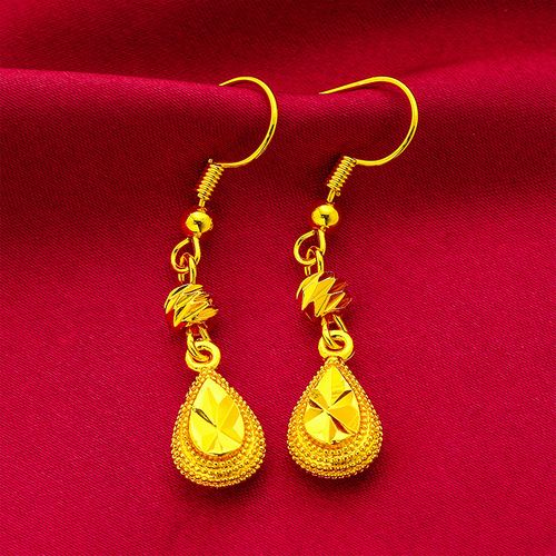 Women's Fashion Sand Gold Tassel Water Drop Earrings Ear Hook