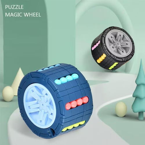 3D Cylinder Cube Toy Magical Bean Gyro Rotate Slide Puzzle Games Relieve Stress for Children Educational Toys (Red, Blue, Black)