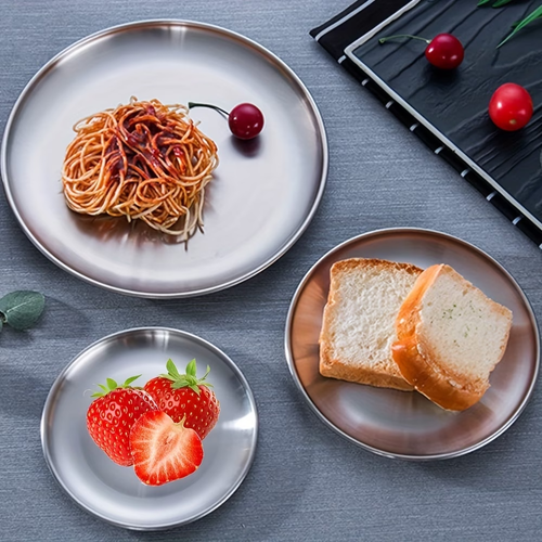 10pcs Stainless Steel Plates Set, Cake Dessert Plates, Matte Brushed Small Kitchen Dishes, Reusable Snacks Fruit Plates for Home, Restaurant, Party, Wedding, etc.,6.69inch