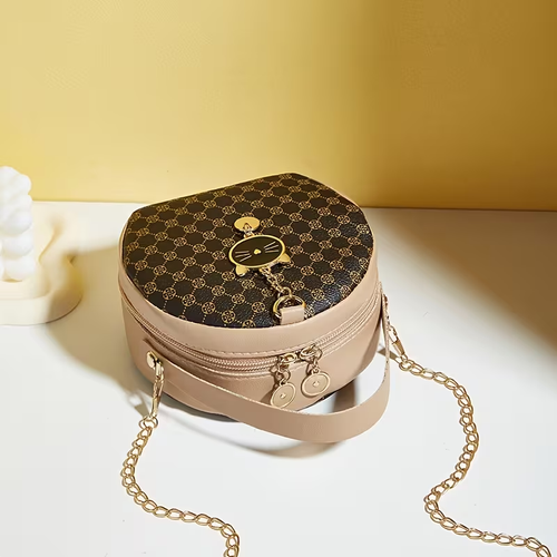 New Floral Print Small Cat Handbag Round Crossbody Bag