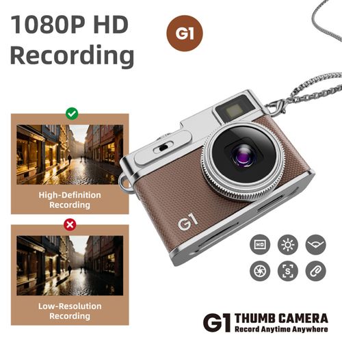 1080P FHD Mini Digital Camera, Wearable Thumb Camera with TFT LCD Screen, Auxiliary Fill Light, High-Speed Type-C Port, Portable Pocket Camera for Travel, Vlogging & Everyday Recording