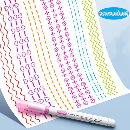 6 Flower-Shaped Outline Pens of Different Hairline Rule, with Lines of Different Curve Shapes, Stationery for Taking Notes, Marking Color Pencil