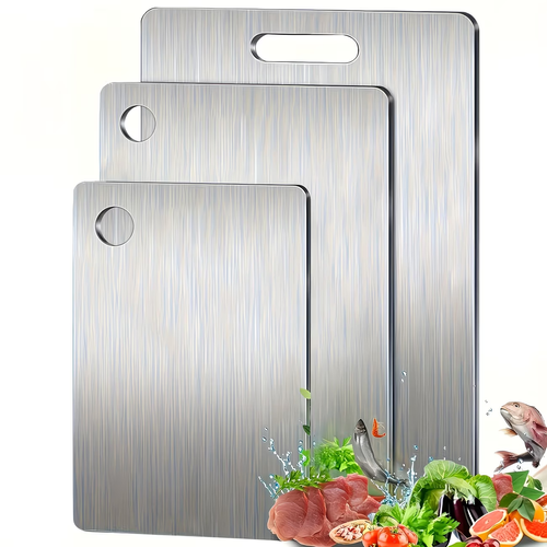 3pcs Stainless Steel Kitchen Plate Set, Durable, Easy to Clean, Multi-Size for Slicing Fruits, Vegetables, Meat and Bread with Food Contact Safe Slicing Plate for Kitchen and Restaurant.