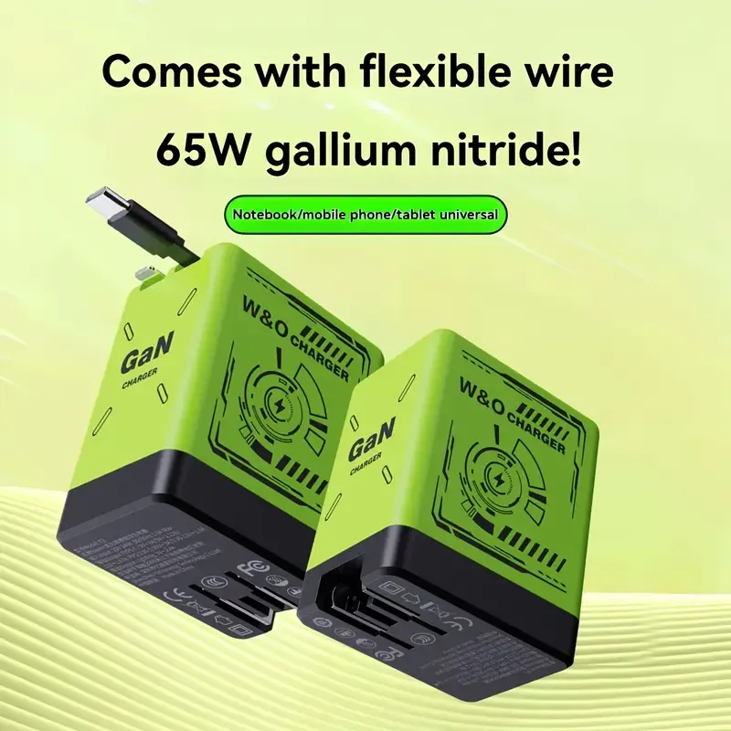 65W GaN Fast Charger With Retractable Cable _Foldable Plug, With Portable Retractable Charging Plug