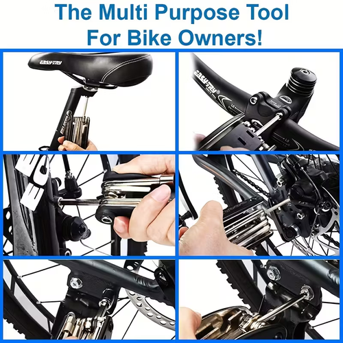 16-in-One Multi-Functional Folding Bike Repair Tool Set - Durable Carbon Steel Material, Compact And Portable, Perfect for Road And Mountain Bicycles - Essential for Cyclists And Bike Enthusiasts