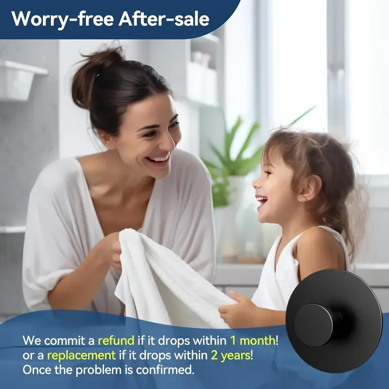 Adhesive Door Holder Hanger Shower Accessories, Matt Black Heavy Duty, 6 Pack