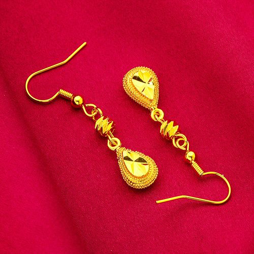 Women's Fashion Sand Gold Tassel Water Drop Earrings Ear Hook