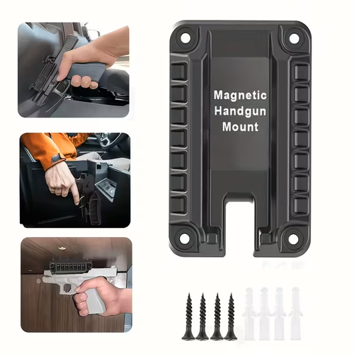 1pc Quick Draw Magnetic Gun Holder- Concealed Mount for Pistols, Rifles& Firearms- Black, Ambidextrous Design, Secure Magnetic Storage for Cars, Trucks, Walls, Desks& Indoor Use, Wallmounted Firearm Safe| Durable Polymer Construction, Pistol Holder