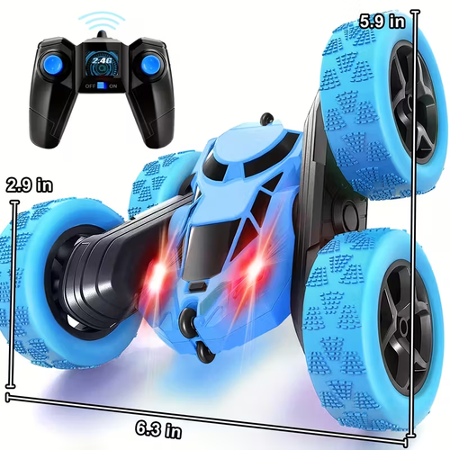 Remote Control Car, RC Toy Vehicle for Kids Ages 6-12 Years Old, 4WD Dual-Sided 360° Flip Stunt with 2.4GHz LED Lights and All-Terrain High Speed - Birthday Gift Idea or Holiday Present (Christmas Halloween Easter)