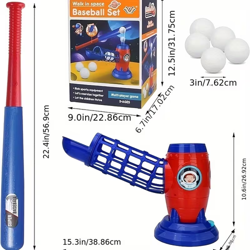 Fully automatic baseball pitching machine for kids, plastic baseball toy set (includes 5 balls), baseball training equipment—an ideal gift for birthdays and Christmas.