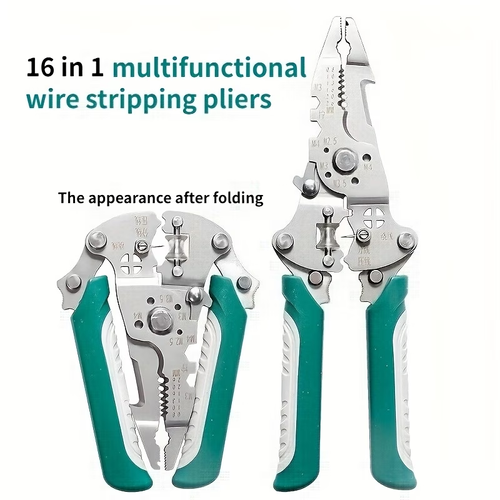 Heavy-Duty Multifunctional Wire Stripper Pliers - Industrial - Strength Metal Tool with Wire Stripping, Crimping, Cutting, Twisting - One-Piece Construction, No Assembly Required, Foldable Design - for Electrical, Plumbing, Home Use - Ergonomic Grip
