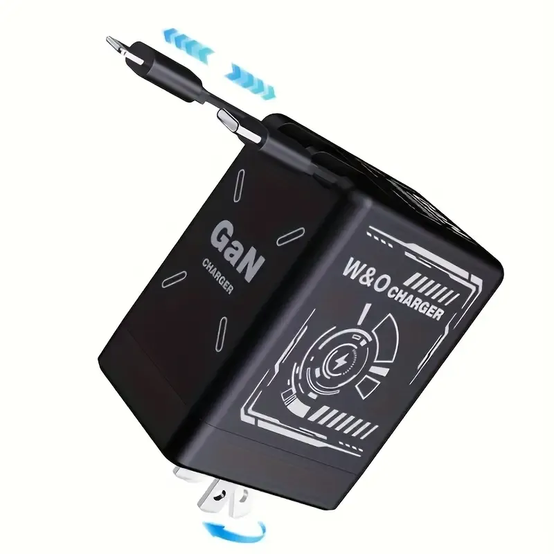 65W GaN Fast Charger With Retractable Cable _Foldable Plug, With Portable Retractable Charging Plug