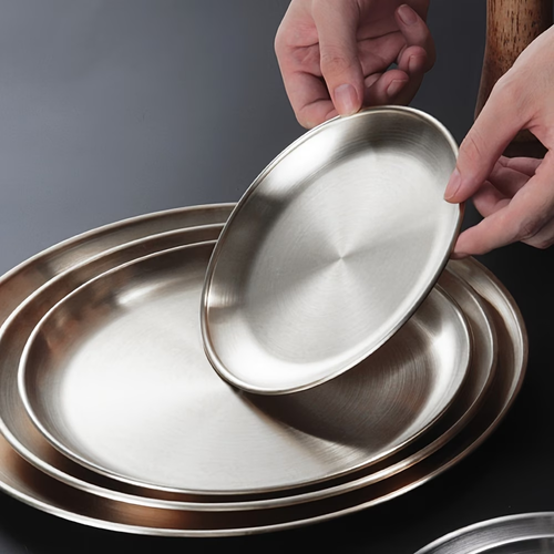 10pcs Stainless Steel Plates Set, Cake Dessert Plates, Matte Brushed Small Kitchen Dishes, Reusable Snacks Fruit Plates for Home, Restaurant, Party, Wedding, etc.,6.69inch
