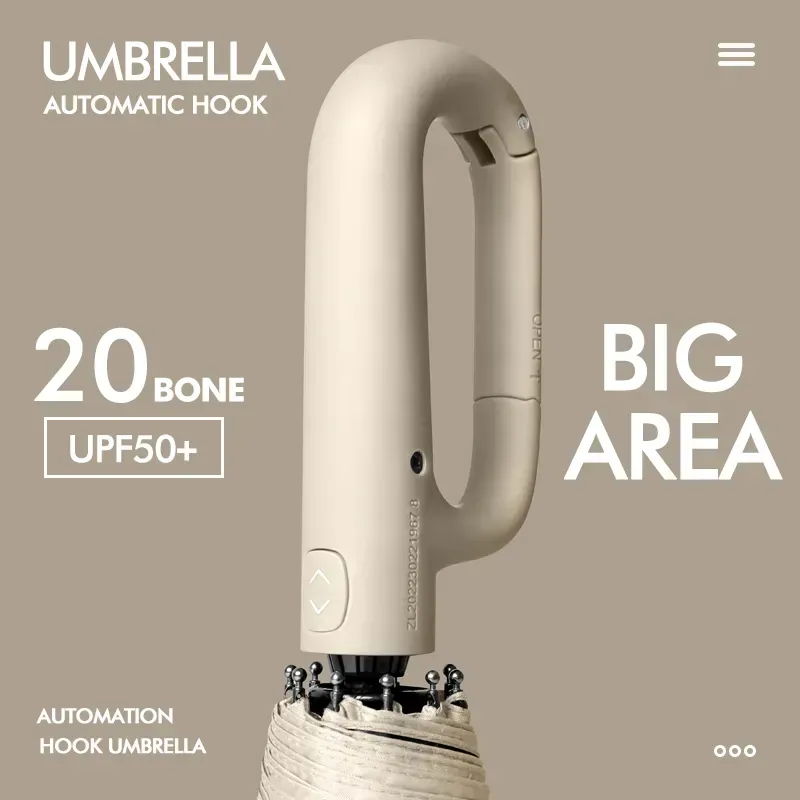 Slim Folding Automatic Umbrella for Men – Compact Business UV Umbrella with Leather Handle & Custom Branding