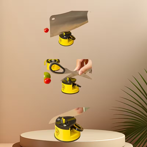 2Pcs-Hands-Free Knife Sharpener with Suction Cup - Portable Tungsten Carbide Quick Sharpening Tool, No Electricity Needed for Home, Camping & Hiking - Durable Metal Construction, Compact Design for Easy Storage, Camping Essentials, Sleek Metallic Finish, Sturdy Construction