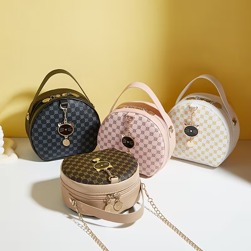 New Floral Print Small Cat Handbag Round Crossbody Bag