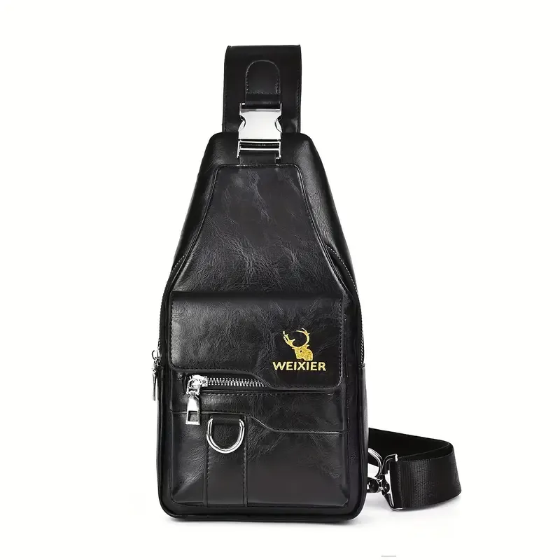 1 Men'S New Faux Leather Retro Casual Simple Chest Bag, Crossbody Large Capacity Multi Compartment Premium Men'S Crossbody Bag, Suitable For Carrying On The Go.